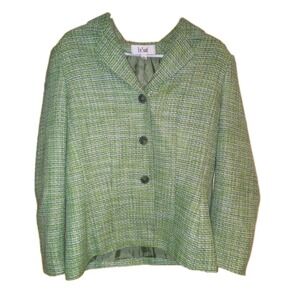 Le Suit Blazer Jacket Womens Sz 14 Single Breasted Green Woven Tweed Career